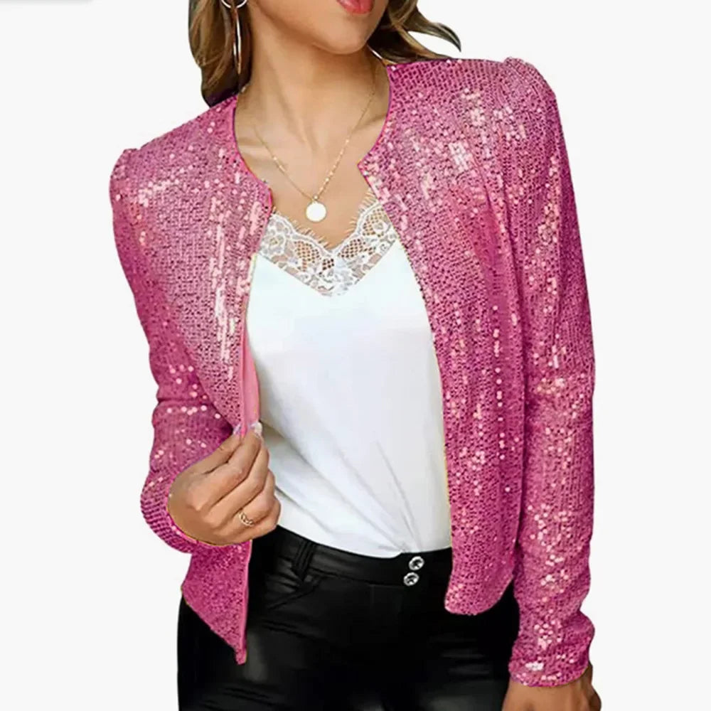 Women Sequin Jackets Glitter Long Sleeve Short Coats Streetwear Elegant Solid Female Tops Female Ladies Office Wear Streetwear