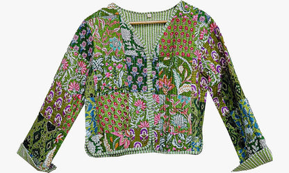 Bohemian Patchwork Kantha Quilted Jacket – Available in Pink, Green & Turquoise