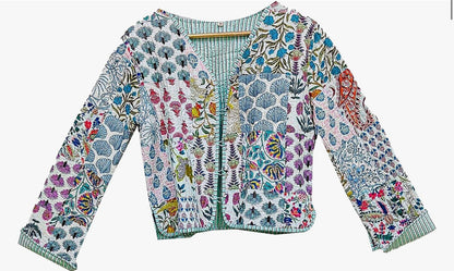 Bohemian Patchwork Kantha Quilted Jacket – Available in Pink, Green & Turquoise