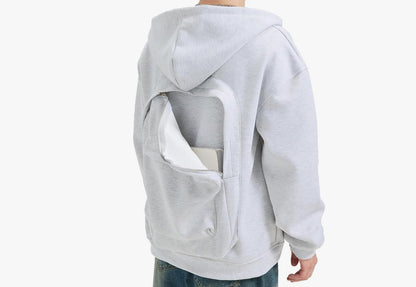 2-in-1 Hidden Backpack Hoodie – Oversized Unisex Zip-Up Hoodie with Built-in Backpack