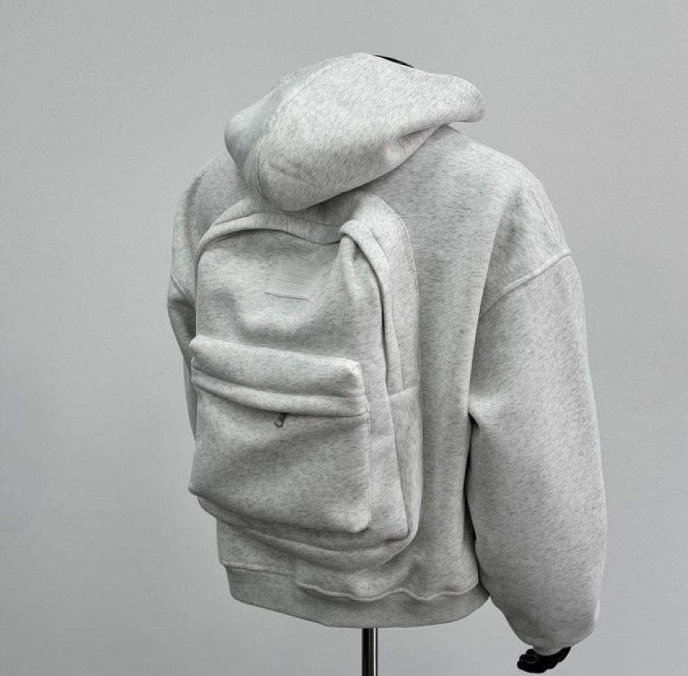 2-in-1 Hidden Backpack Hoodie – Oversized Unisex Zip-Up Hoodie with Built-in Backpack