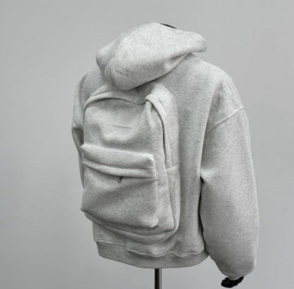 2-in-1 Hidden Backpack Hoodie – Oversized Unisex Zip-Up Hoodie with Built-in Backpack
