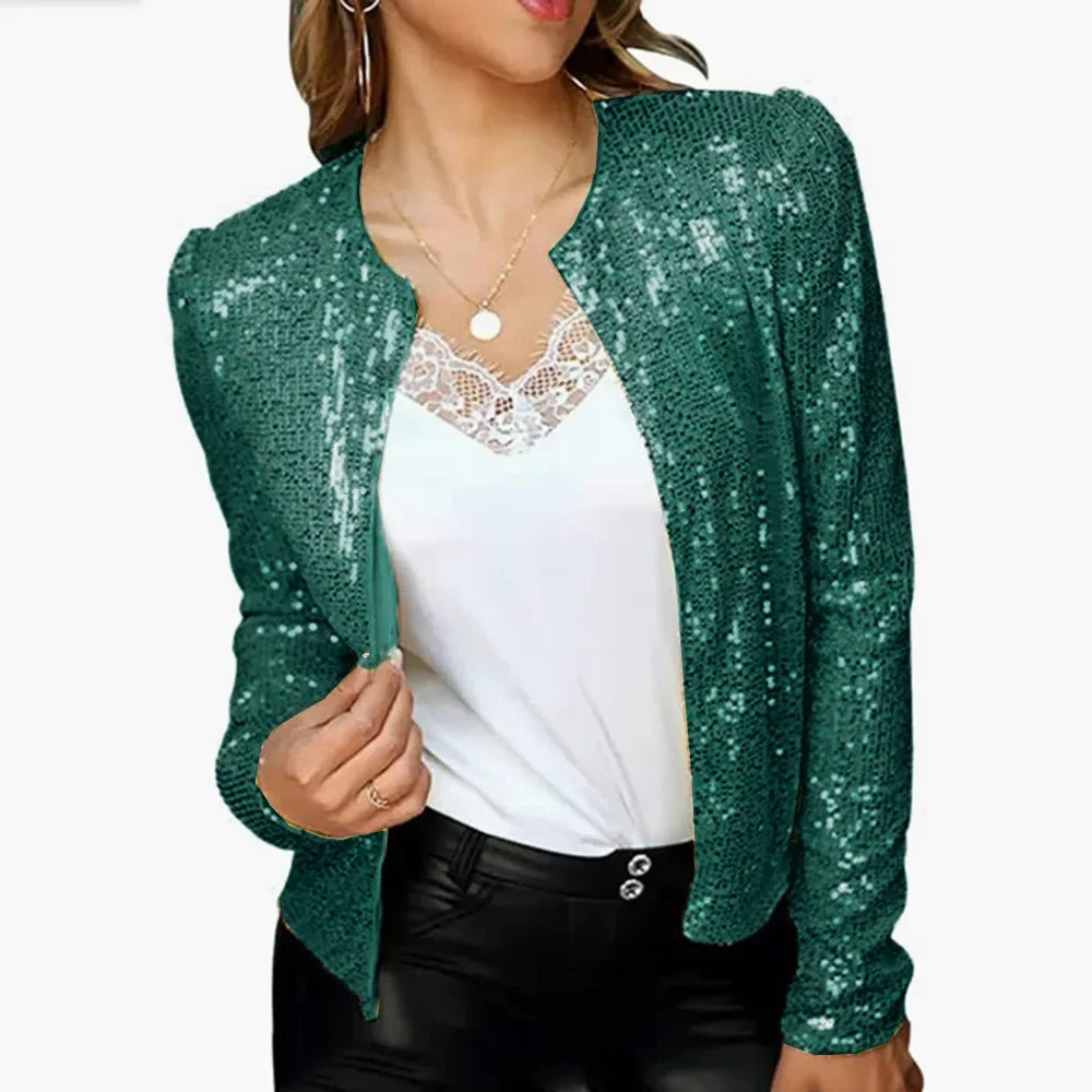 Women Sequin Jackets Glitter Long Sleeve Short Coats Streetwear Elegant Solid Female Tops Female Ladies Office Wear Streetwear